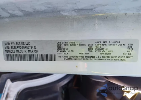 2023 Ram Promaster 2500 High Roof 159 Wb from USA, damaged, VIN 3C6LRVDG9PE572443